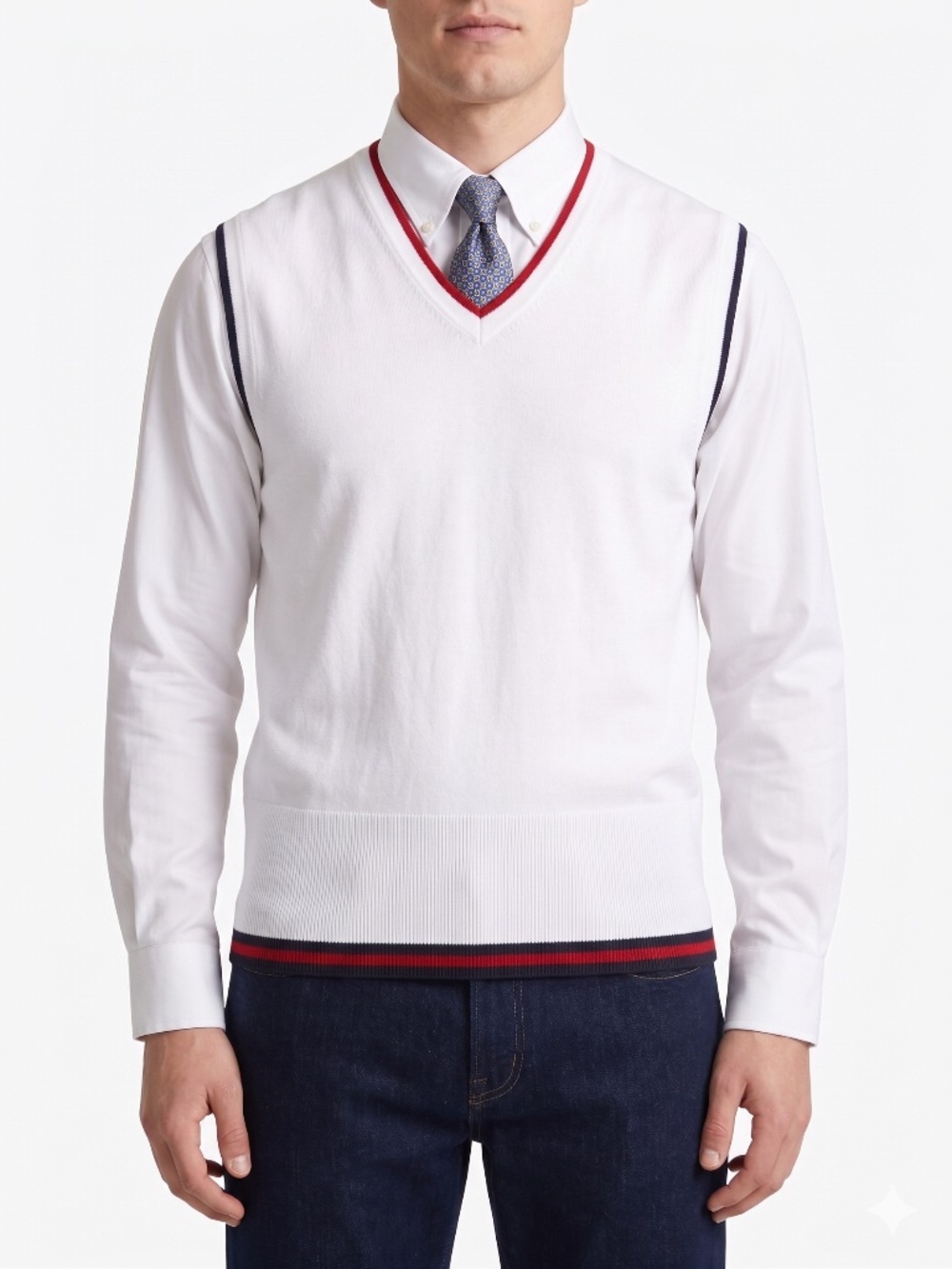 Brooks Brothers 1818 Cotton Knit Sweater Vest Tennis Preppy White Red Navy BB3